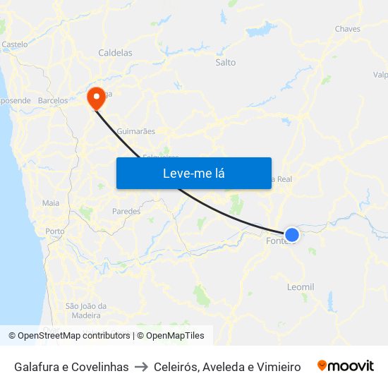 Galafura e Covelinhas to Celeirós, Aveleda e Vimieiro map