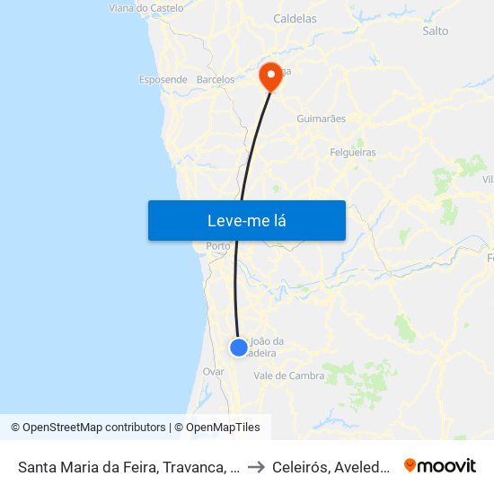 Santa Maria da Feira, Travanca, Sanfins e Espargo to Celeirós, Aveleda e Vimieiro map