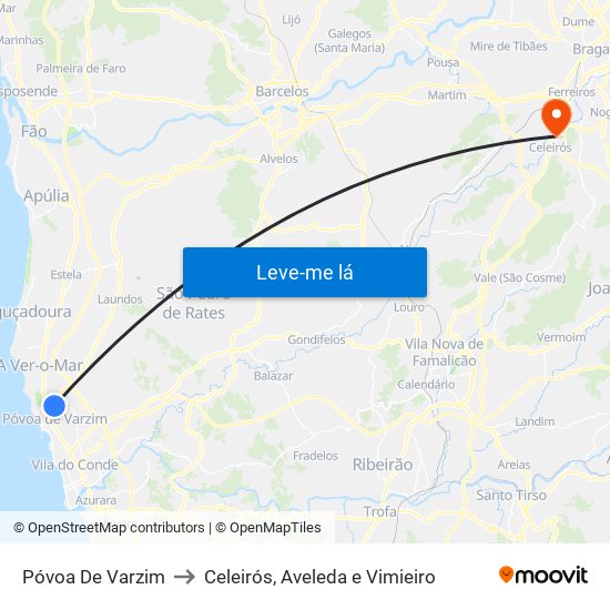 Póvoa De Varzim to Celeirós, Aveleda e Vimieiro map