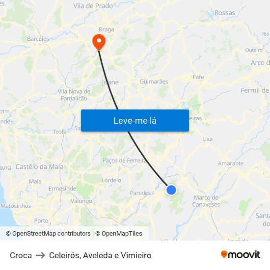 Croca to Celeirós, Aveleda e Vimieiro map