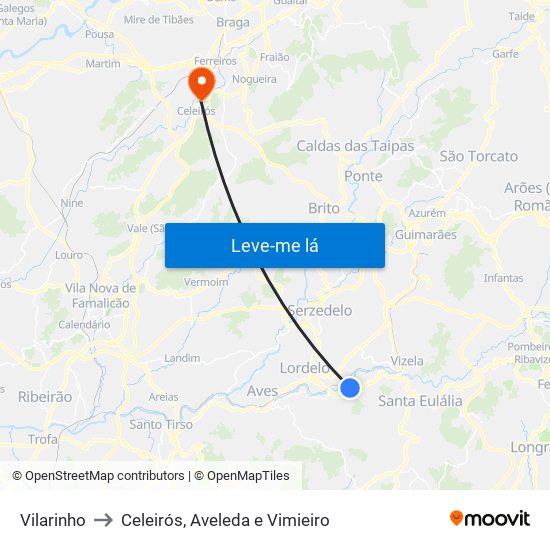 Vilarinho to Celeirós, Aveleda e Vimieiro map