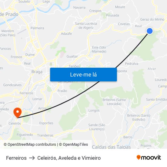 Ferreiros to Celeirós, Aveleda e Vimieiro map