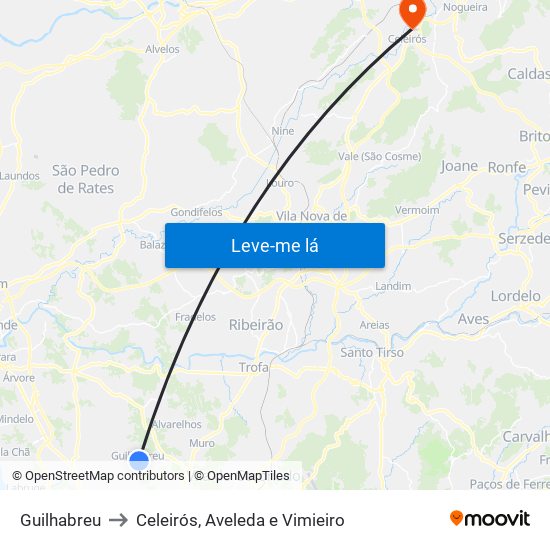 Guilhabreu to Celeirós, Aveleda e Vimieiro map