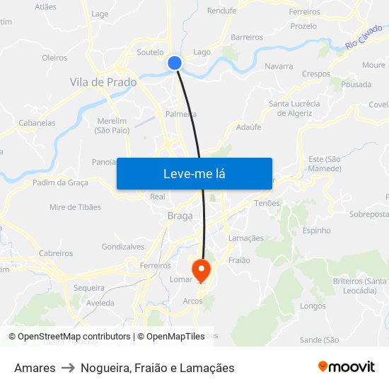 Amares to Nogueira, Fraião e Lamaçães map