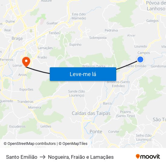 Santo Emilião to Nogueira, Fraião e Lamaçães map
