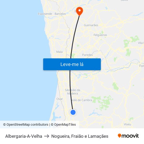 Albergaria-A-Velha to Nogueira, Fraião e Lamaçães map