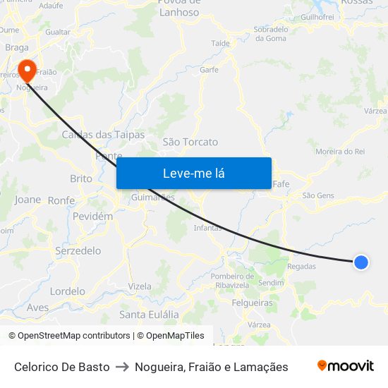 Celorico De Basto to Nogueira, Fraião e Lamaçães map