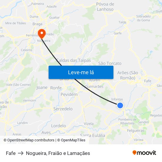 Fafe to Nogueira, Fraião e Lamaçães map