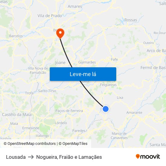 Lousada to Nogueira, Fraião e Lamaçães map