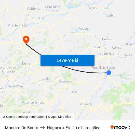 Mondim De Basto to Nogueira, Fraião e Lamaçães map