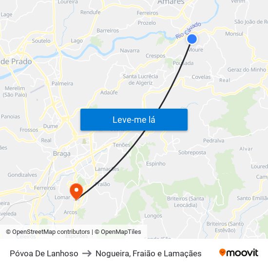 Póvoa De Lanhoso to Nogueira, Fraião e Lamaçães map