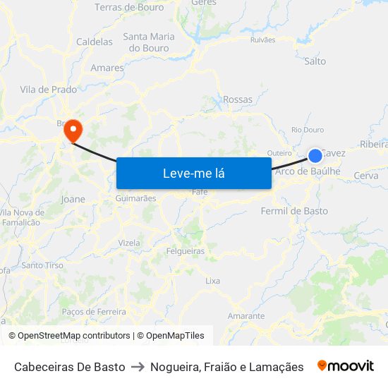 Cabeceiras De Basto to Nogueira, Fraião e Lamaçães map