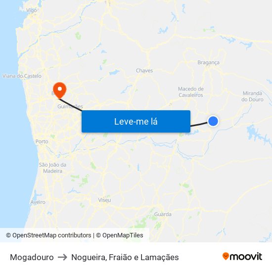 Mogadouro to Nogueira, Fraião e Lamaçães map