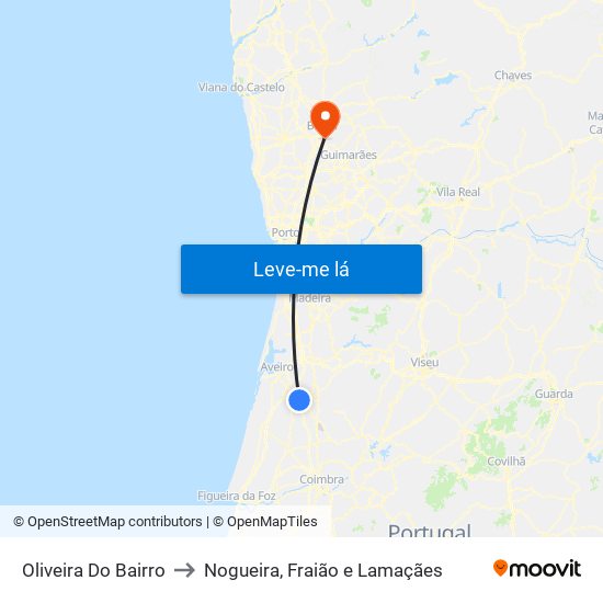 Oliveira Do Bairro to Nogueira, Fraião e Lamaçães map