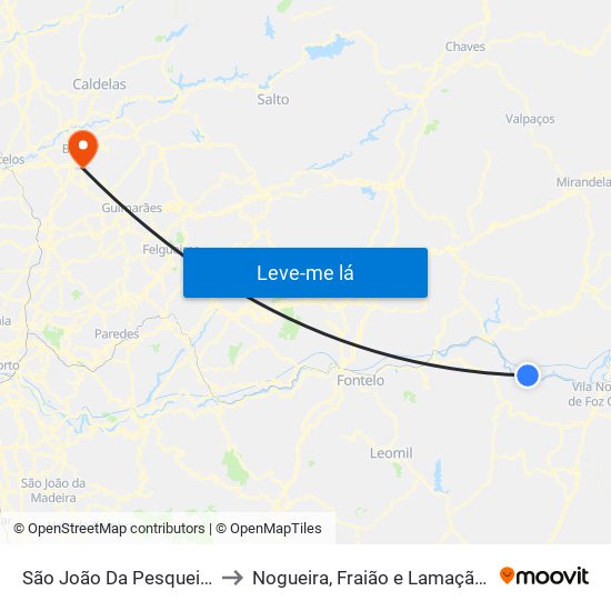 São João Da Pesqueira to Nogueira, Fraião e Lamaçães map