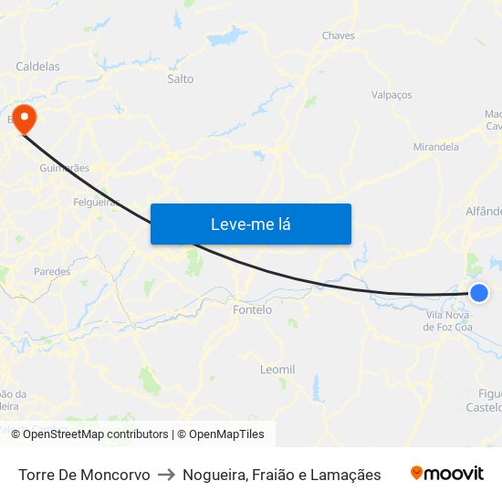 Torre De Moncorvo to Nogueira, Fraião e Lamaçães map