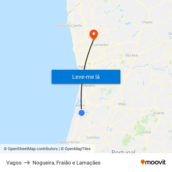 Vagos to Nogueira, Fraião e Lamaçães map