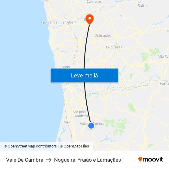 Vale De Cambra to Nogueira, Fraião e Lamaçães map