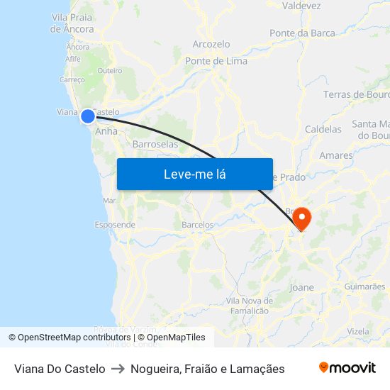 Viana Do Castelo to Nogueira, Fraião e Lamaçães map