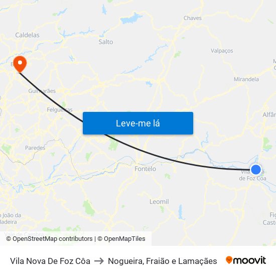 Vila Nova De Foz Côa to Nogueira, Fraião e Lamaçães map