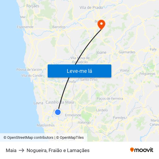 Maia to Nogueira, Fraião e Lamaçães map