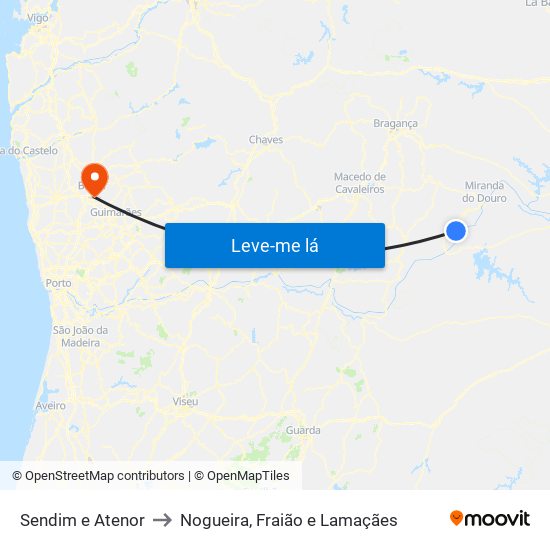 Sendim e Atenor to Nogueira, Fraião e Lamaçães map