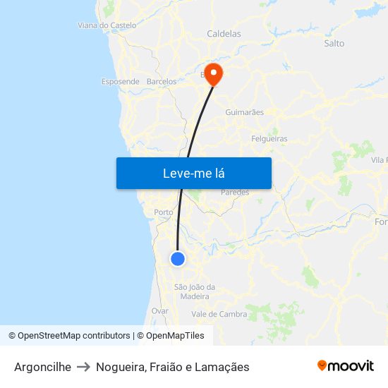 Argoncilhe to Nogueira, Fraião e Lamaçães map