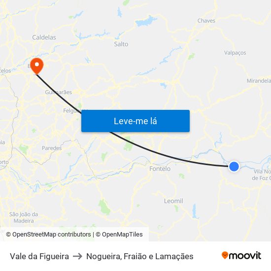 Vale da Figueira to Nogueira, Fraião e Lamaçães map