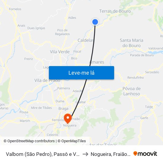 Valbom (São Pedro), Passô e Valbom (São Martinho) to Nogueira, Fraião e Lamaçães map