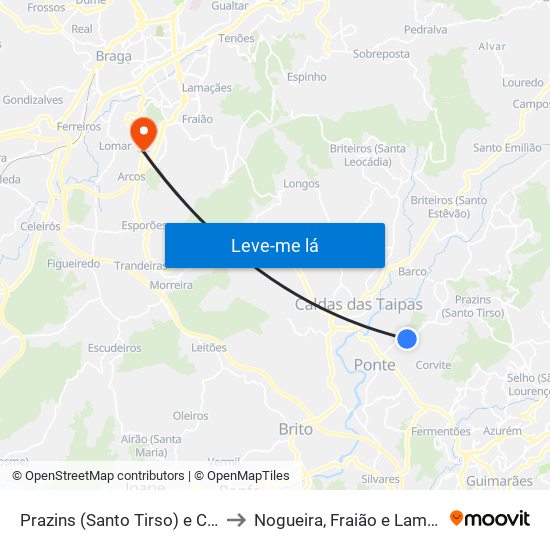 Prazins (Santo Tirso) e Corvite to Nogueira, Fraião e Lamaçães map