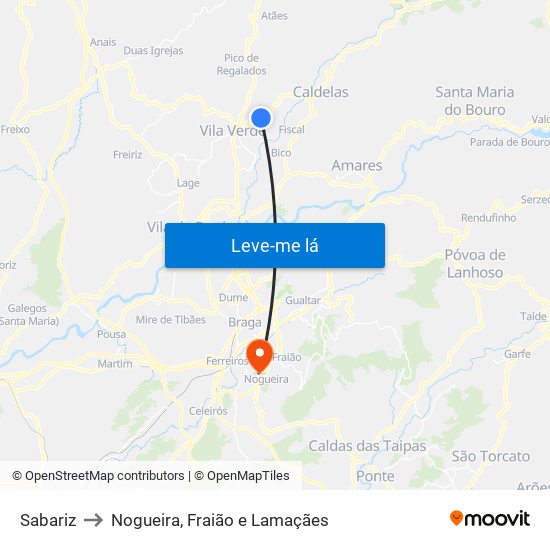 Sabariz to Nogueira, Fraião e Lamaçães map