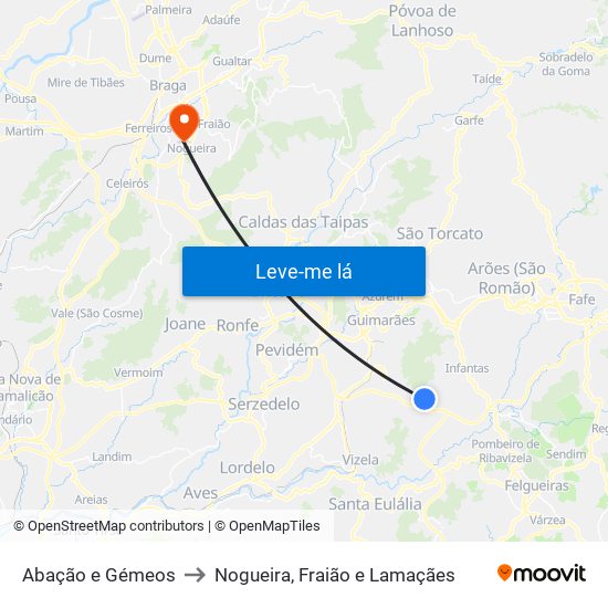Abação e Gémeos to Nogueira, Fraião e Lamaçães map