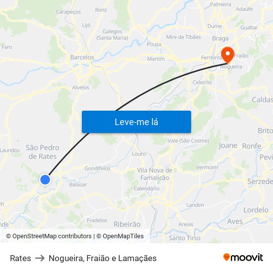 Rates to Nogueira, Fraião e Lamaçães map