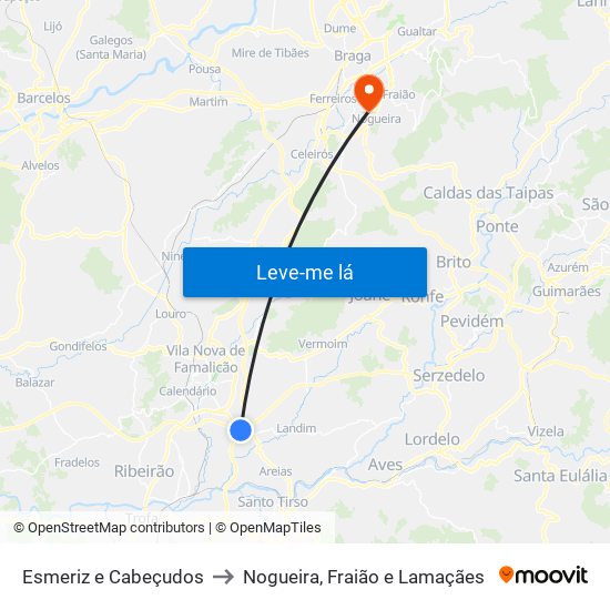 Esmeriz e Cabeçudos to Nogueira, Fraião e Lamaçães map