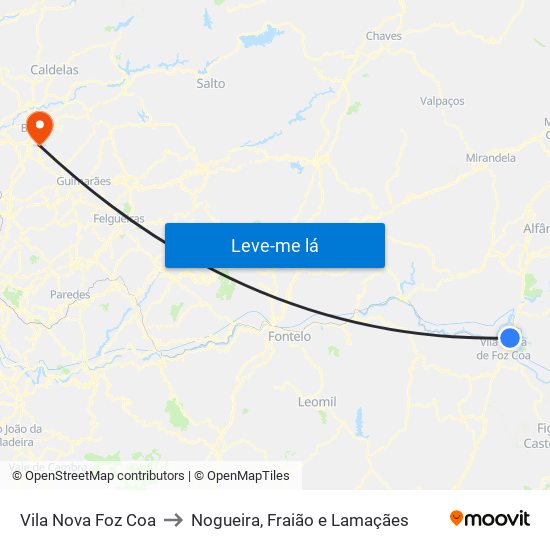 Vila Nova Foz Coa to Nogueira, Fraião e Lamaçães map