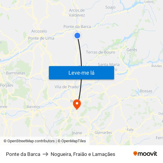 Ponte da Barca to Nogueira, Fraião e Lamaçães map