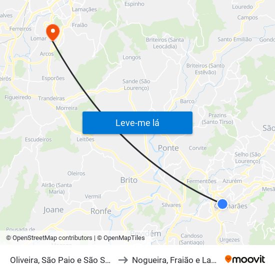 Oliveira, São Paio e São Sebastião to Nogueira, Fraião e Lamaçães map