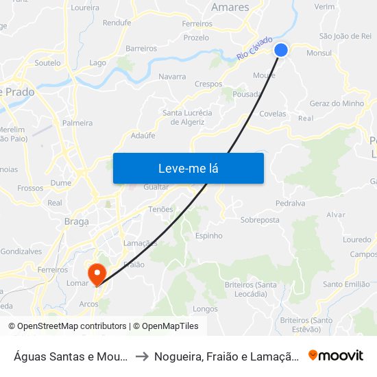 Águas Santas e Moure to Nogueira, Fraião e Lamaçães map