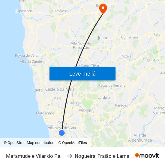 Mafamude e Vilar do Paraíso to Nogueira, Fraião e Lamaçães map