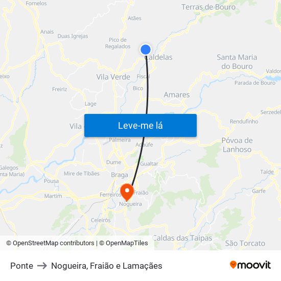 Ponte to Nogueira, Fraião e Lamaçães map