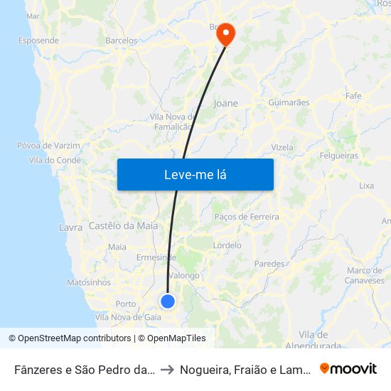 Fânzeres e São Pedro da Cova to Nogueira, Fraião e Lamaçães map