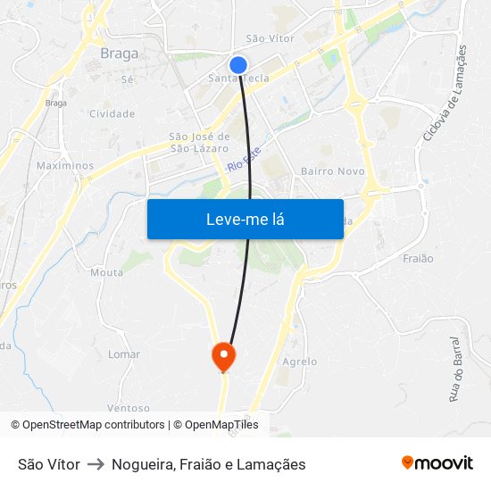São Vítor to Nogueira, Fraião e Lamaçães map