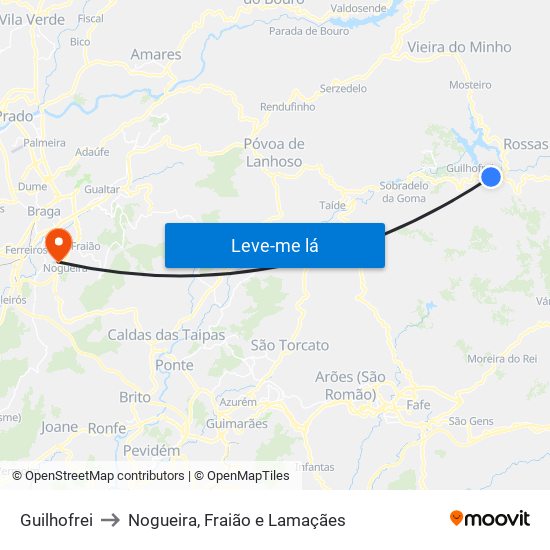 Guilhofrei to Nogueira, Fraião e Lamaçães map