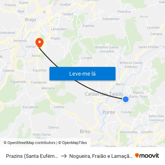 Prazins (Santa Eufémia) to Nogueira, Fraião e Lamaçães map