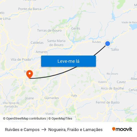 Ruivães e Campos to Nogueira, Fraião e Lamaçães map