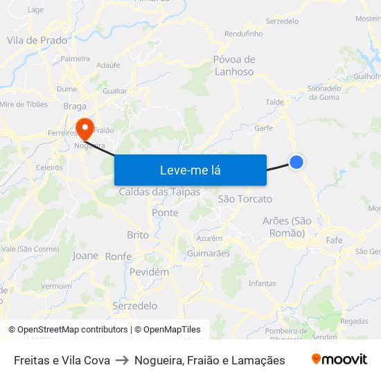 Freitas e Vila Cova to Nogueira, Fraião e Lamaçães map