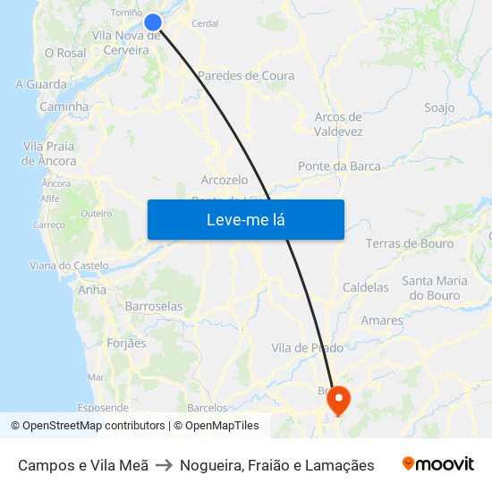 Campos e Vila Meã to Nogueira, Fraião e Lamaçães map