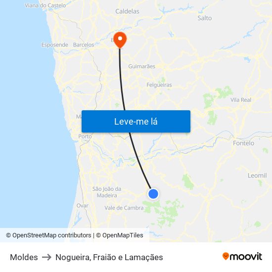 Moldes to Nogueira, Fraião e Lamaçães map