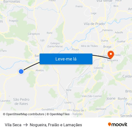 Vila Seca to Nogueira, Fraião e Lamaçães map