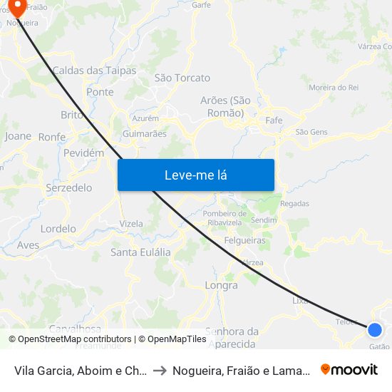 Vila Garcia, Aboim e Chapa to Nogueira, Fraião e Lamaçães map